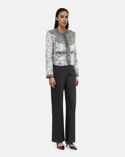 Women Jackets and Blazers The Kooples Silver Sequin And Pearl Jacket Silver