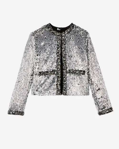 Women Jackets and Blazers The Kooples Silver Sequin And Pearl Jacket Silver