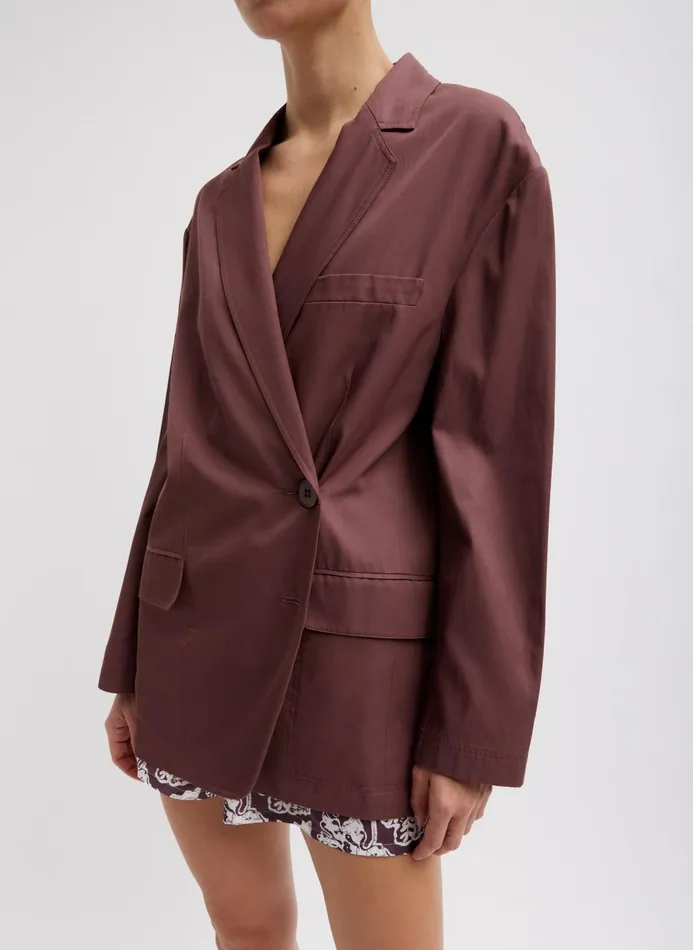 Women Jackets and Outerwear Tibi Drapey Suiting Liam Blazer Cinnamon