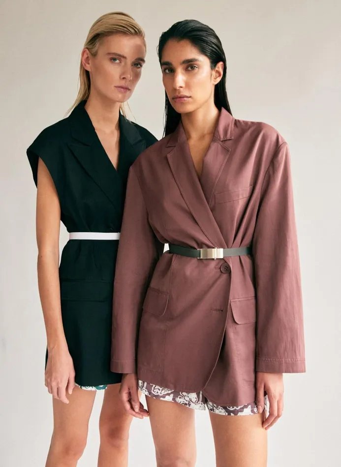Women Jackets and Outerwear Tibi Drapey Suiting Oversized Double Breasted Vest Black