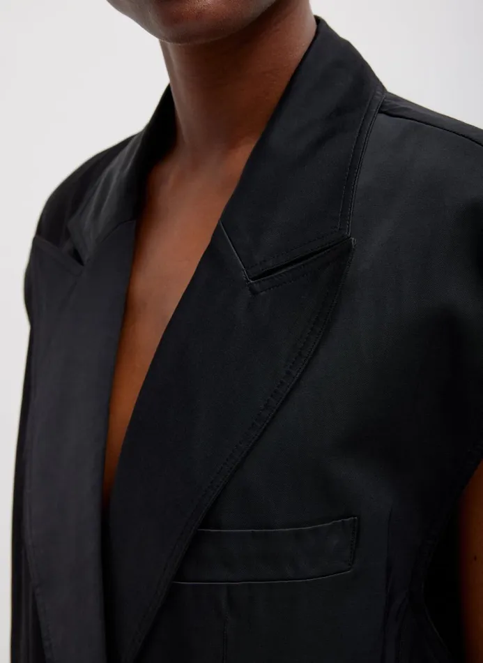 Women Jackets and Outerwear Tibi Drapey Suiting Oversized Double Breasted Vest Black