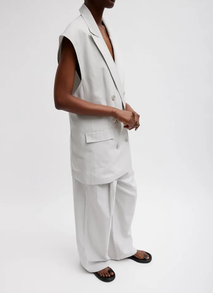 Women Jackets and Outerwear Tibi Drapey Suiting Oversized Double Breasted Vest Stone Women Jackets and Outerwear Tibi Drapey Suiting Oversized Double Breasted Vest Stone