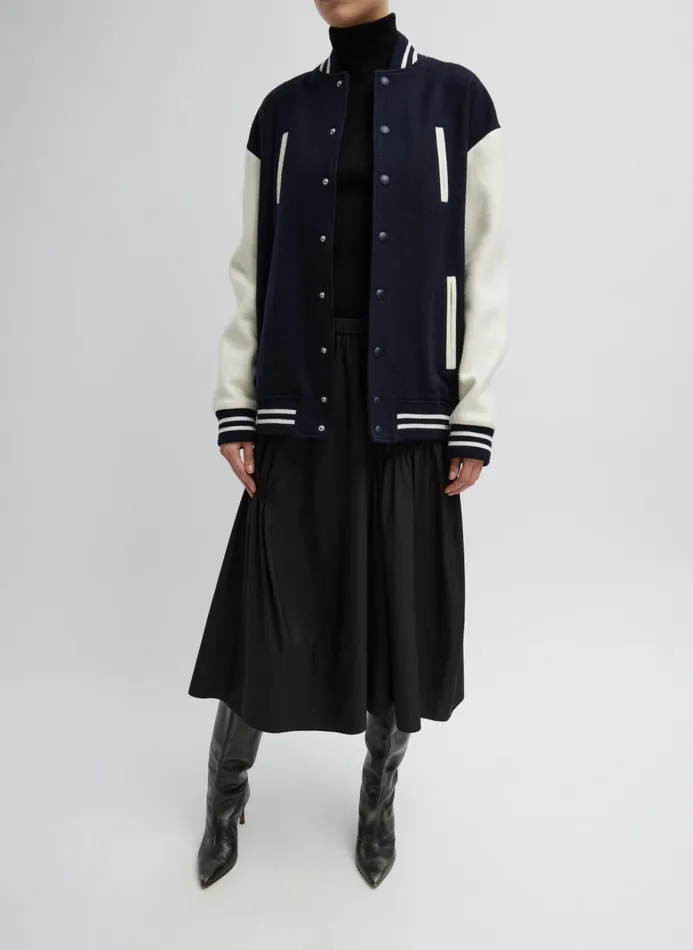 Women Jackets and Outerwear Tibi Felted Wool Cocoon Varsity Bomber Navy