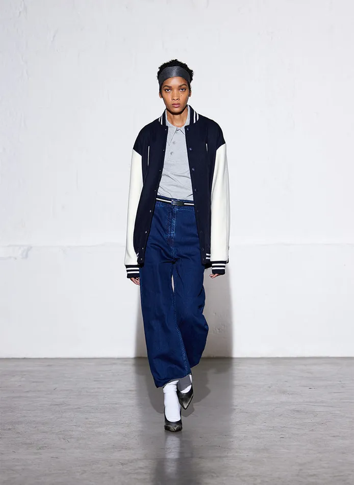 Women Jackets and Outerwear Tibi Felted Wool Cocoon Varsity Bomber Navy