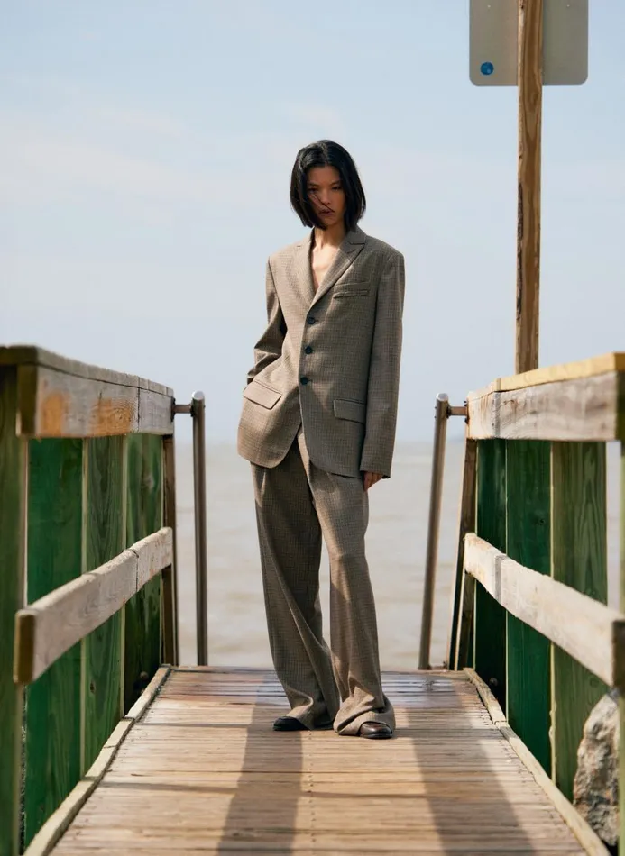Women Jackets and Outerwear Tibi Thomas Menswear Check Dennis Cutout Blazer Tan Multi