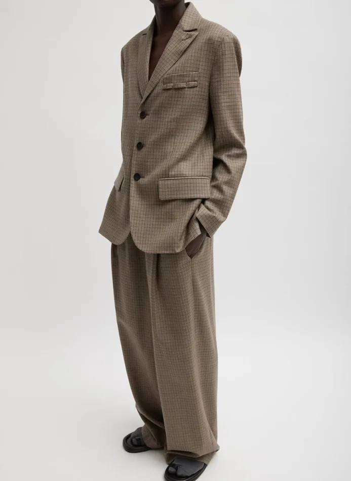Women Jackets and Outerwear Tibi Thomas Menswear Check Dennis Cutout Blazer Tan Multi
