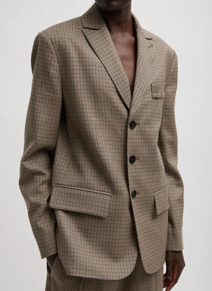 Women Jackets and Outerwear Tibi Thomas Menswear Check Dennis Cutout Blazer Tan Multi