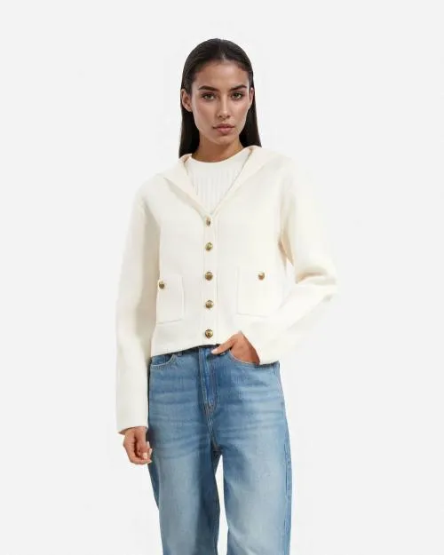 Women Jumpers and Cardigans The Kooples Ecru Cotton And Wool Cardigan Ecru