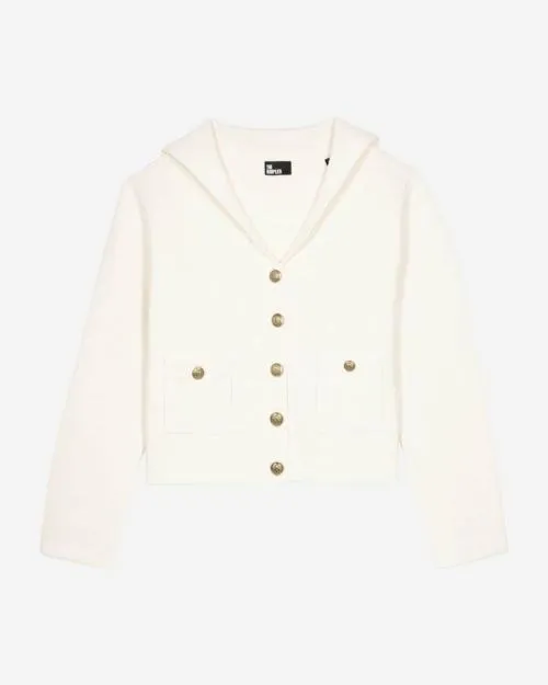 Women Jumpers and Cardigans The Kooples Ecru Cotton And Wool Cardigan Ecru