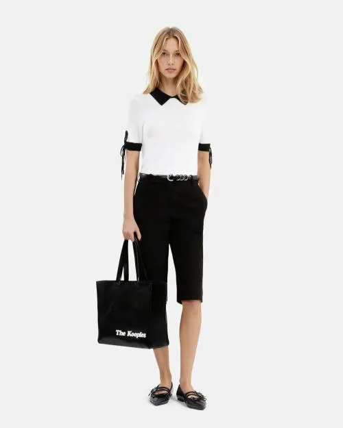 Women Jumpers and Cardigans The Kooples Ecru ShortSleeved Sweater Blackecru