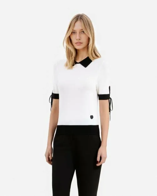 Women Jumpers and Cardigans The Kooples Ecru ShortSleeved Sweater Blackecru
