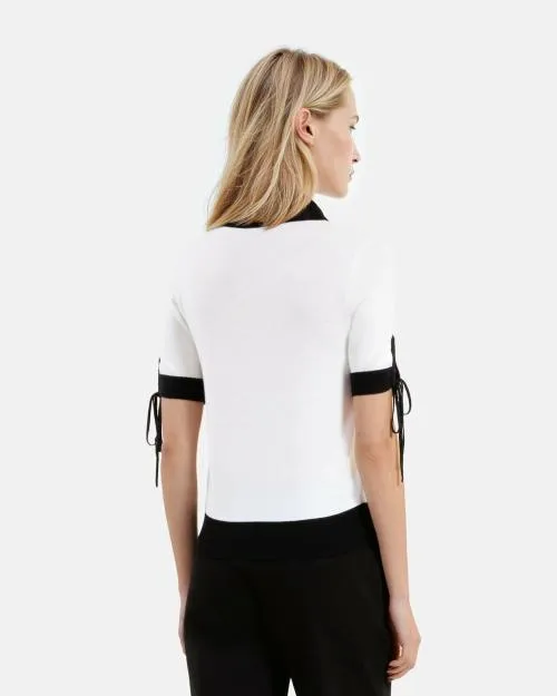 Women Jumpers and Cardigans The Kooples Ecru ShortSleeved Sweater Blackecru