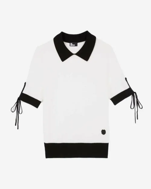 Women Jumpers and Cardigans The Kooples Ecru ShortSleeved Sweater Blackecru