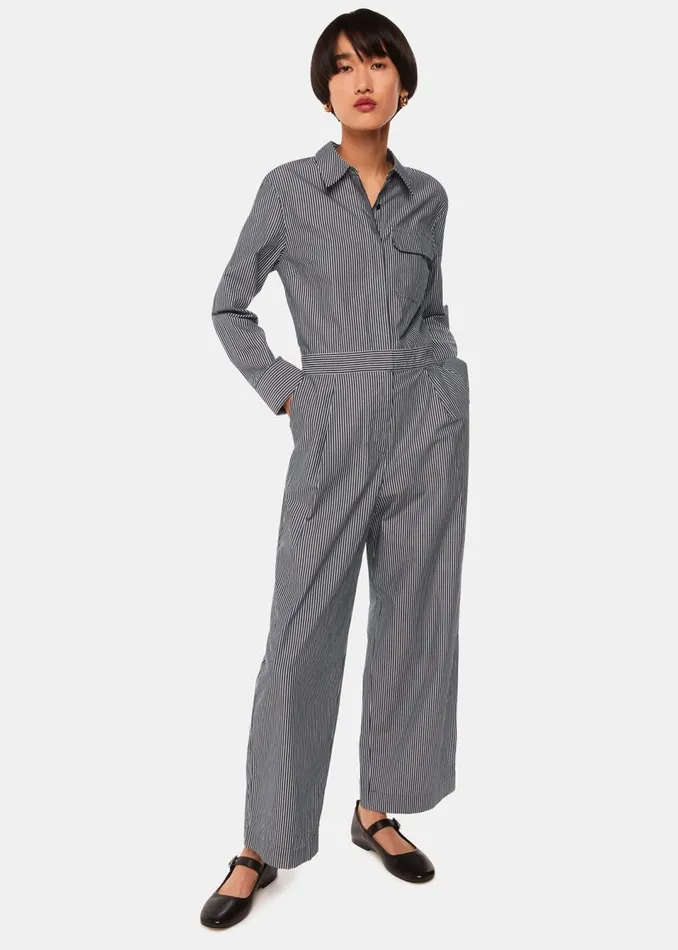Women Jumpsuits Whistles Black Julia Stripe Boilersuit