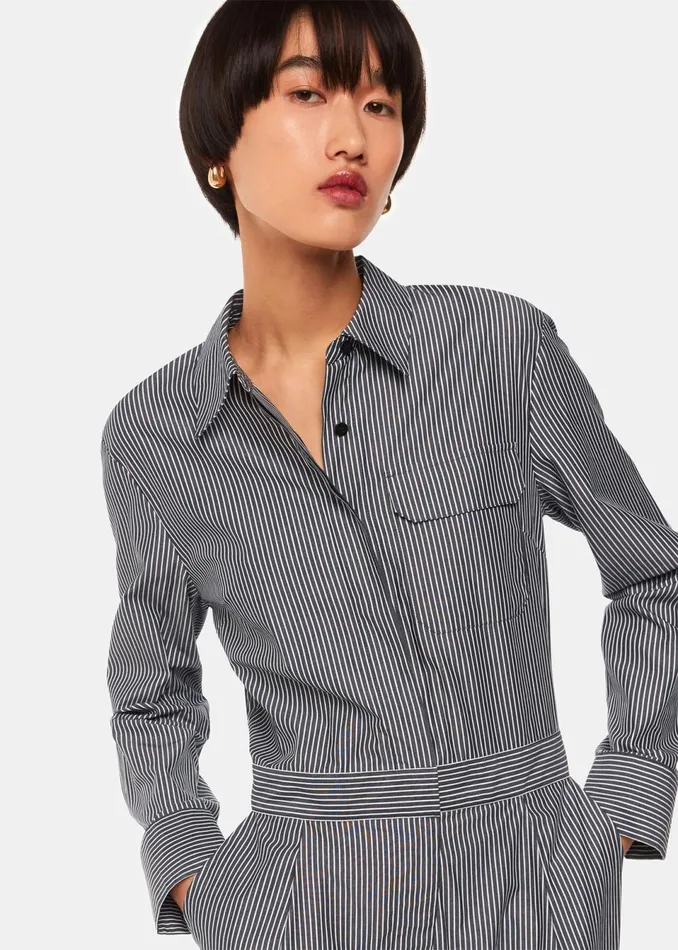 Women Jumpsuits Whistles Black Julia Stripe Boilersuit
