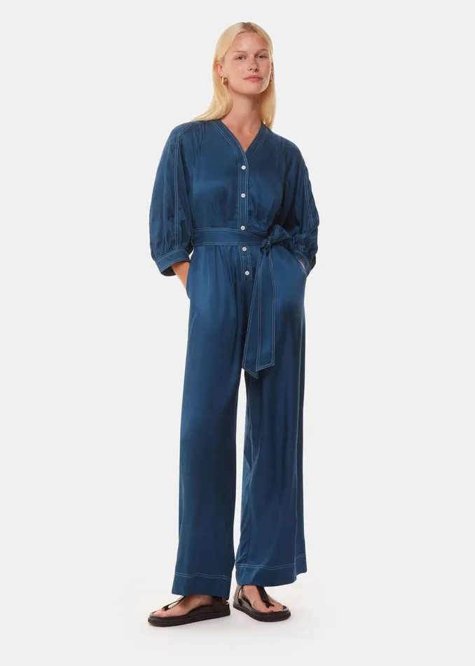 Women Jumpsuits Whistles Blue Mabel Topstitch Jumpsuit
