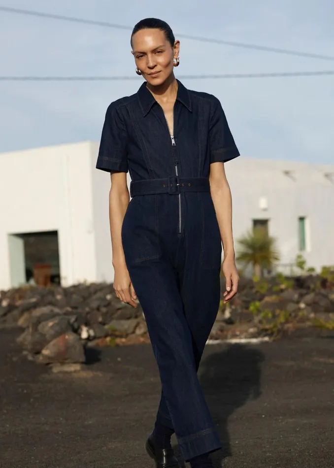 Women Jumpsuits Whistles Denim Denim Pintuck Belted Jumpsuit