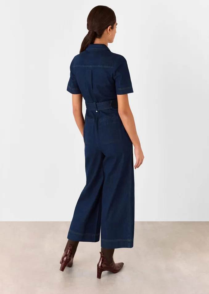 Women Jumpsuits Whistles Denim Denim Pintuck Belted Jumpsuit