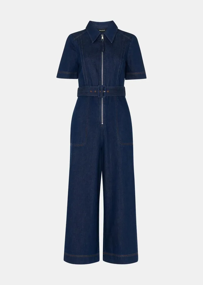 Women Jumpsuits Whistles Denim Denim Pintuck Belted Jumpsuit