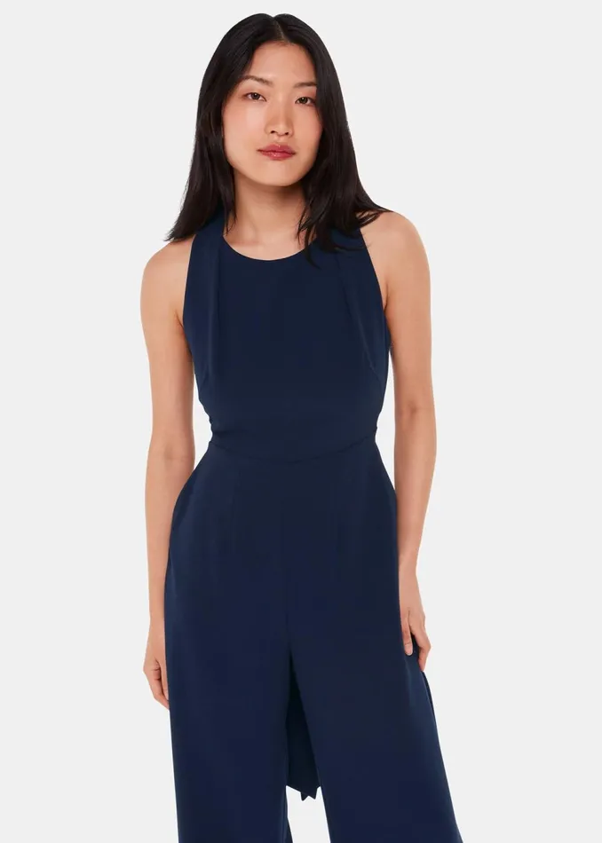 Women Jumpsuits Whistles Navy Tie Back Maxi Jumpsuit