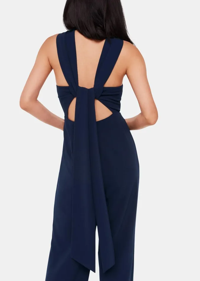 Women Jumpsuits Whistles Navy Tie Back Maxi Jumpsuit
