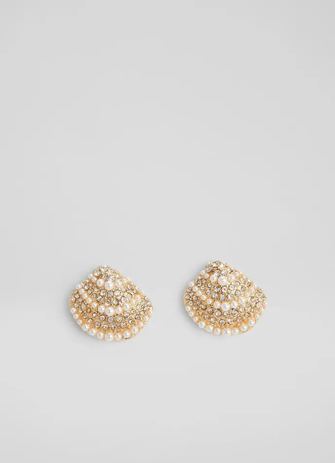 Women Kaia Pearl And Crystal Gold Plated Shell Earrings LKBennett Jewellery