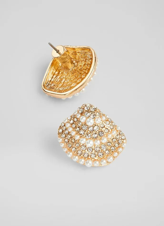 Women Kaia Pearl And Crystal Gold Plated Shell Earrings LKBennett Jewellery Women Kaia Pearl And Crystal Gold Plated Shell Earrings LKBennett Jewellery