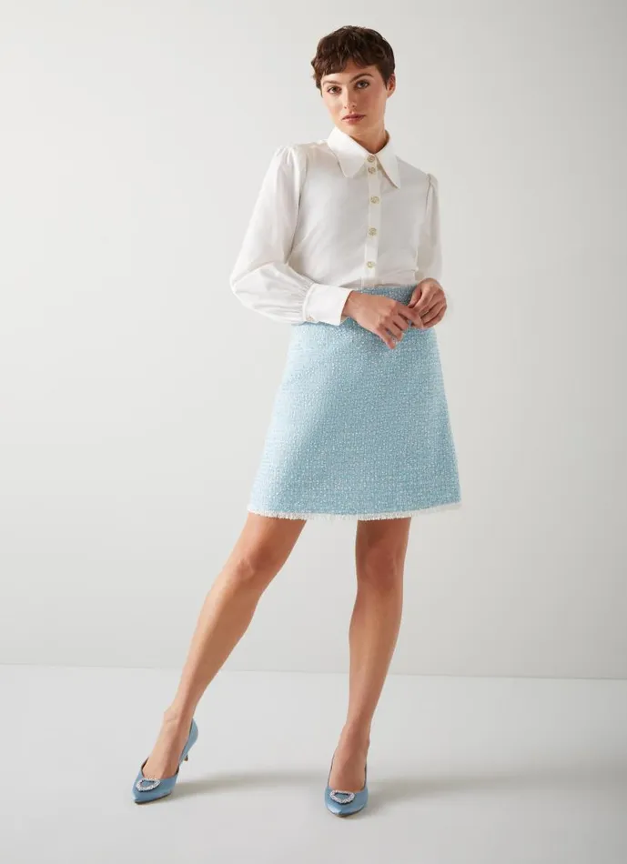 Women Karis Blue Italian Recycled Cotton Blend Tweed Skirt Blue Cream LKBennett Skirts Women Karis Blue Italian Recycled Cotton Blend Tweed Skirt Blue Cream LKBennett Skirts