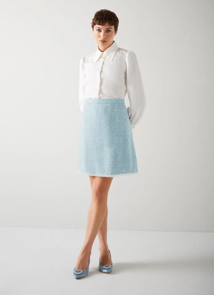 Women Karis Blue Italian Recycled Cotton Blend Tweed Skirt Blue Cream LKBennett Skirts Women Karis Blue Italian Recycled Cotton Blend Tweed Skirt Blue Cream LKBennett Skirts