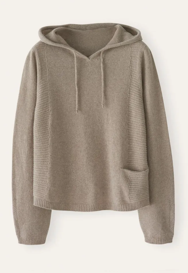 Women Knitted Hoodie Soft Taupe Poetry Fashion Sweaters