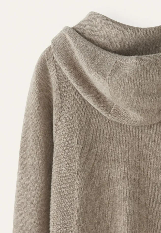 Women Knitted Hoodie Soft Taupe Poetry Fashion Sweaters