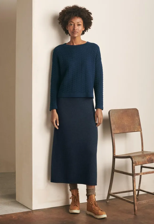 Women Knitted Skirt Blue Black Poetry Fashion Dresses and Skirts
