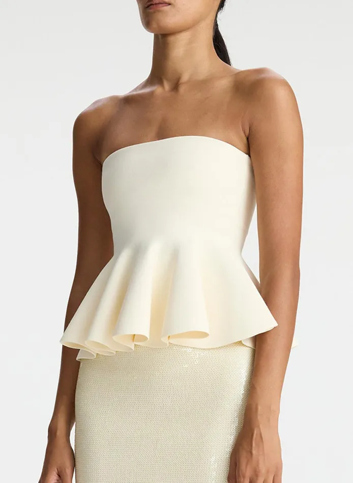 Women Knitwear ALC Eliza Peplum Knit Top Powder Yellow