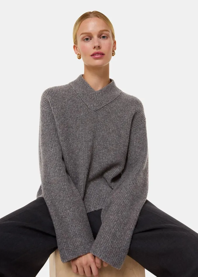 Women Knitwear and Cashmere Whistles Grey V Neck Wool Mix Knit