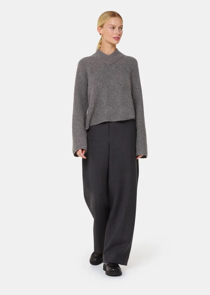Women Knitwear and Cashmere Whistles Grey V Neck Wool Mix Knit