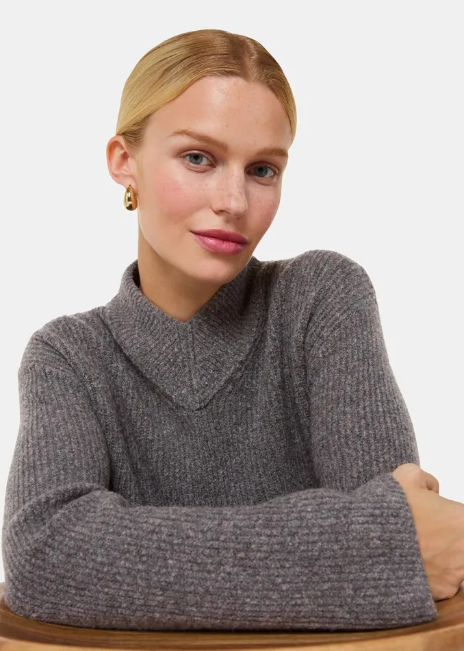Women Knitwear and Cashmere Whistles Grey V Neck Wool Mix Knit