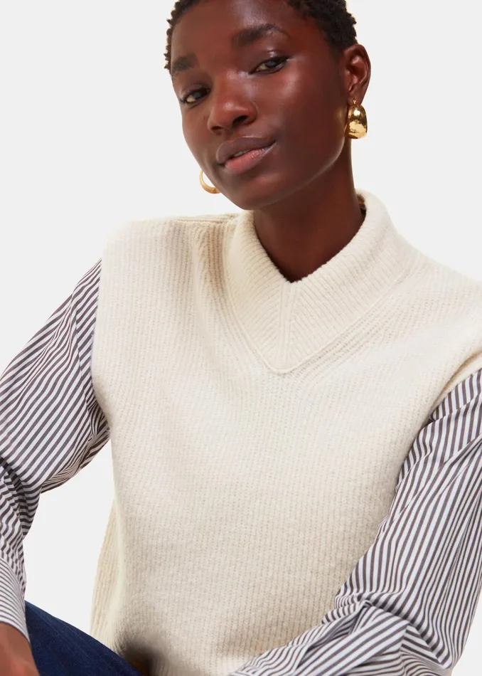 Women Knitwear and Cashmere Whistles Ivory High V Neck Wool Mix Tank