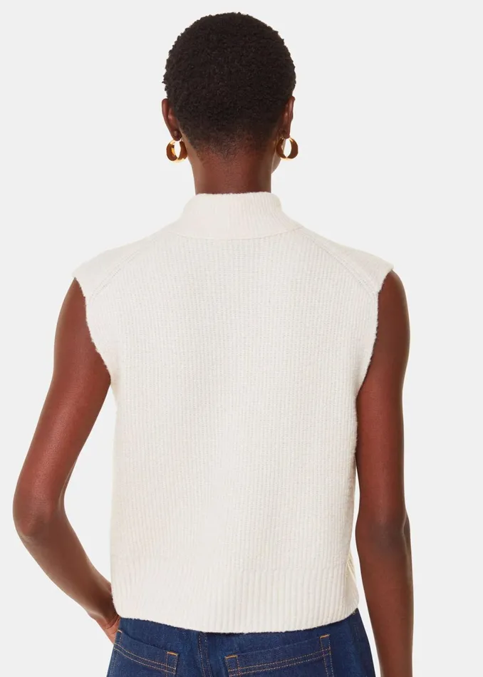 Women Knitwear and Cashmere Whistles Ivory High V Neck Wool Mix Tank