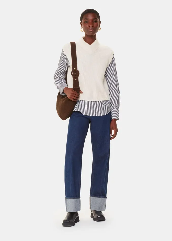 Women Knitwear and Cashmere Whistles Ivory High V Neck Wool Mix Tank