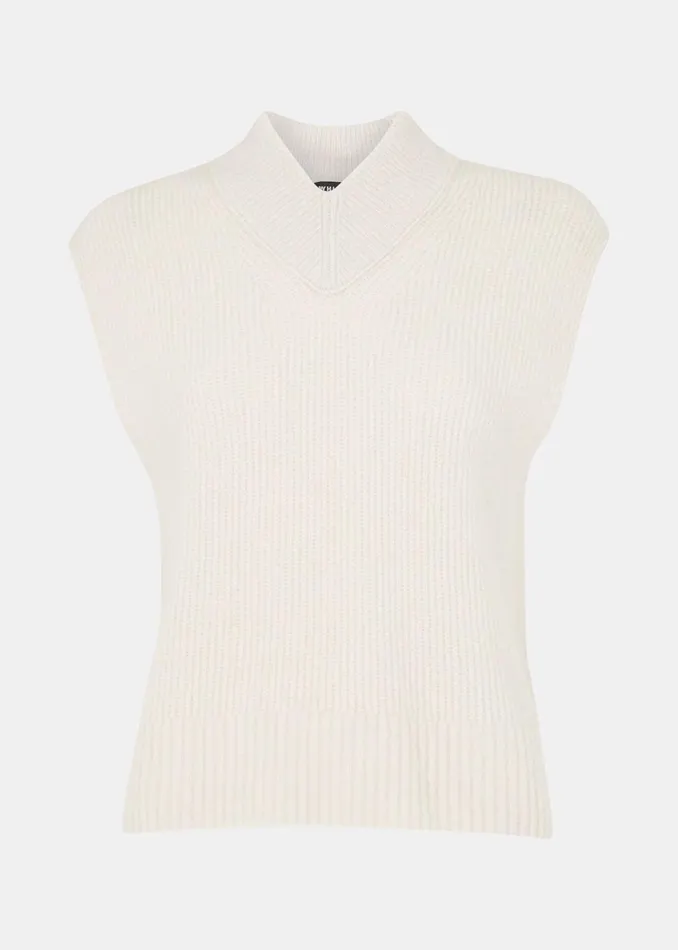 Women Knitwear and Cashmere Whistles Ivory High V Neck Wool Mix Tank