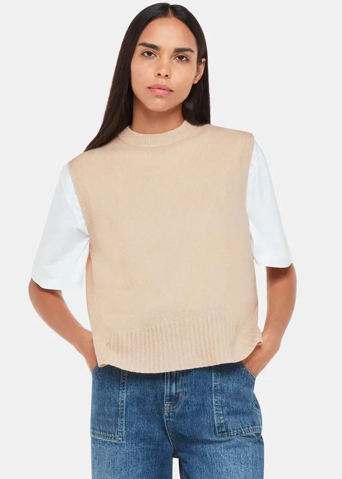 Women Knitwear and Cashmere Whistles Ivory Wool Sleeveless Sweater Vest