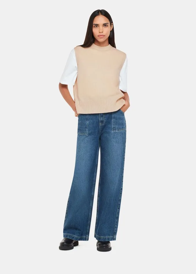 Women Knitwear and Cashmere Whistles Ivory Wool Sleeveless Sweater Vest