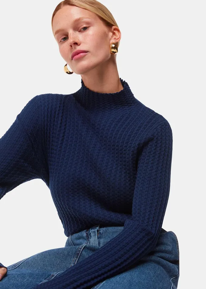 Women Knitwear and Cashmere Whistles Navy Textured Detail High Neck Knit