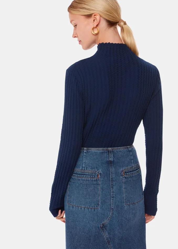 Women Knitwear and Cashmere Whistles Navy Textured Detail High Neck Knit