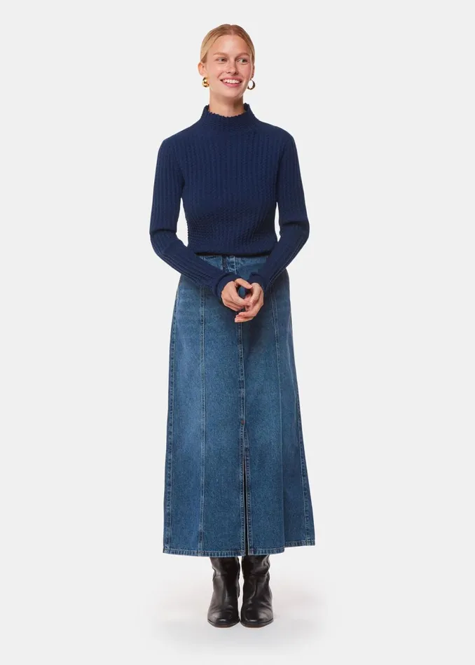 Women Knitwear and Cashmere Whistles Navy Textured Detail High Neck Knit