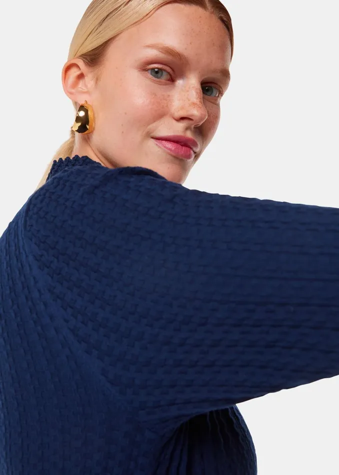 Women Knitwear and Cashmere Whistles Navy Textured Detail High Neck Knit