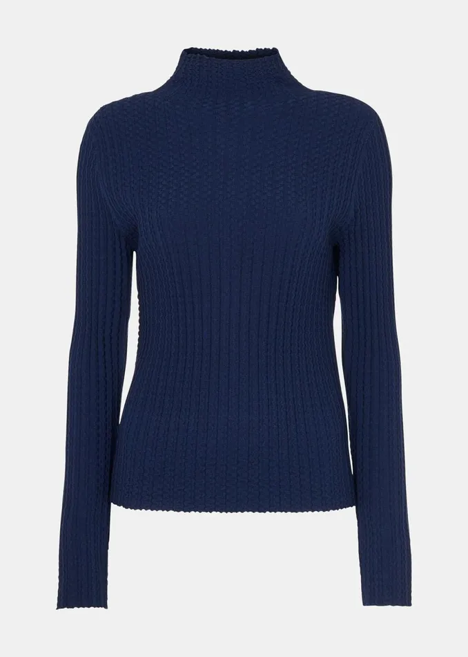 Women Knitwear and Cashmere Whistles Navy Textured Detail High Neck Knit