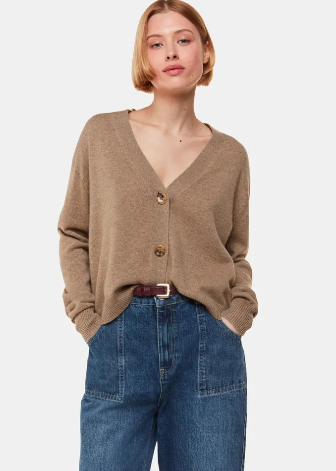 Women Knitwear and Cashmere Whistles Oatmeal Cashmere Cardigan