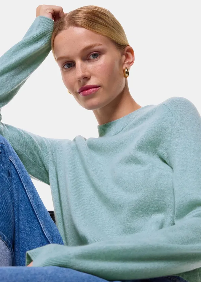 Women Knitwear and Cashmere Whistles Pale Blue Cashmere Crop Crew