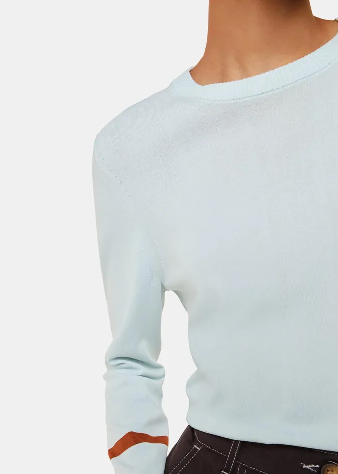 Women Knitwear and Cashmere Whistles Pale Blue Stripe Sleeve Detail Crew